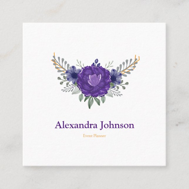 Carte De Visite Carré Moderne Chic Classy Aquarelle Floral Personnalisé (Devant)