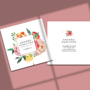 Carte De Visite Carré Moderne Classy Aquarelle Peony Floral