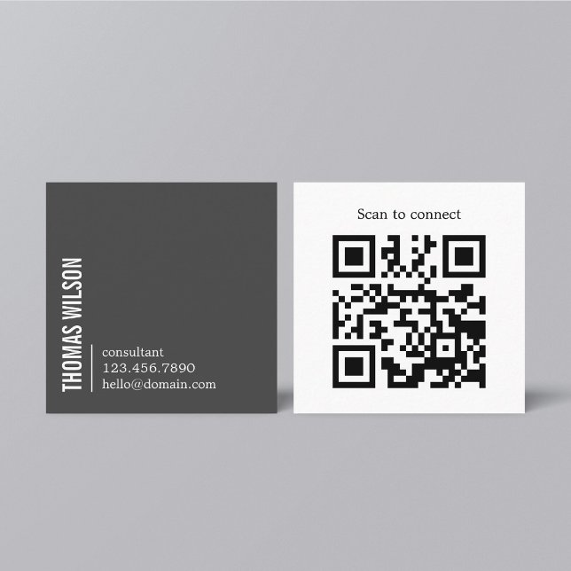 Carte De Visite Carré Moderne code QR gris blanc gras Consultant (Créateur téléchargé)