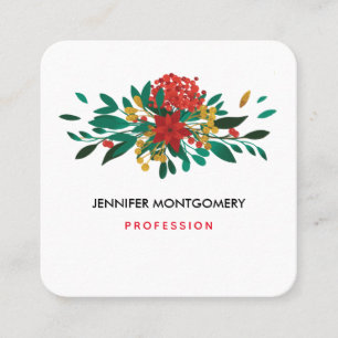 Carte De Visite Carré Moderne décoration florale de Noël rouge, verte et