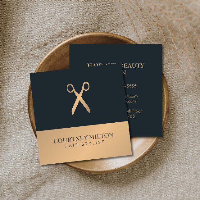 Carte De Visite Carré Moderne Élégant Chic Faux Or Coiffeur Gris (Créateur téléchargé)