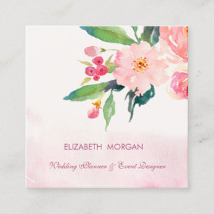 Carte De Visite Carré Moderne Élégant Fleurs D'Aquarelle Romantique