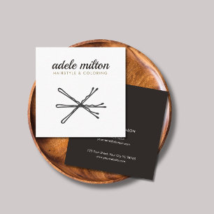 Carte De Visite Carré Moderne Elegant gris blanc Bobby Pins coiffeuse