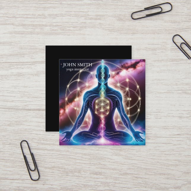 Carte De Visite Carré Moderne Elégant or Chakra énergie spirituelle Yoga (Devant/Arrière en situation)