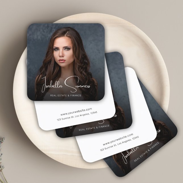 Carte De Visite Carré Moderne Elegant Photo Realtor Finance Professionne (Modern Elegant Photo Realtor Finance Professional Square Business Card)
