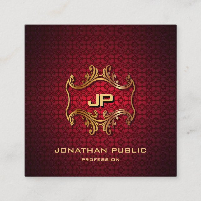 Carte De Visite Carré Moderne Elegant Professionnel Monogramme Or Luxe (Devant)