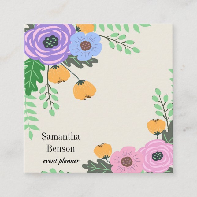 Carte De Visite Carré Moderne Floral Boho (Devant)