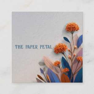 Carte De Visite Carré Moderne Floral Orange Corail Bleu Indigo Dimension