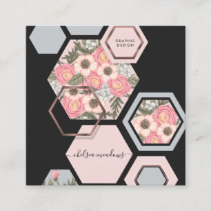 Carte De Visite Carré Moderne Géométrique Floral Carré en Nid d'Abeill