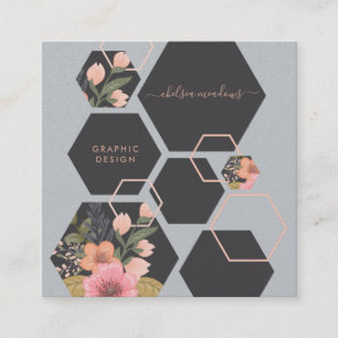 Carte De Visite Carré Moderne Géométrique Floral Carré en Nid d'Abeill