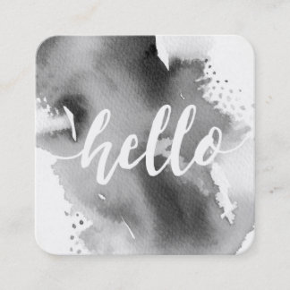 Carte De Visite Carré MODERNE HELLO SCRIPT arty aquarelle grise