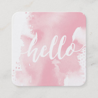 Carte De Visite Carré MODERNE HELLO SCRIPT arty aquarelle rose pâle