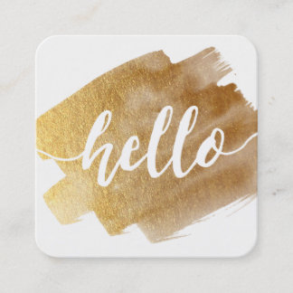 Carte De Visite Carré MODERNE HELLO SCRIPT luxe brosse d'or