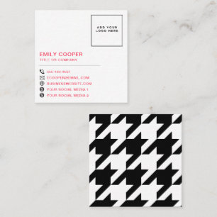 Carte De Visite Carré Moderne Houndstooth Ajouter Logo Noir Blanc