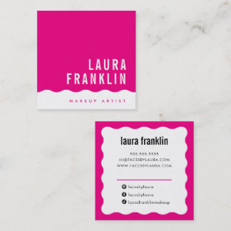 Carte De Visite Carré MODERNE MINIMAL WAVE simple chic rose fuschia