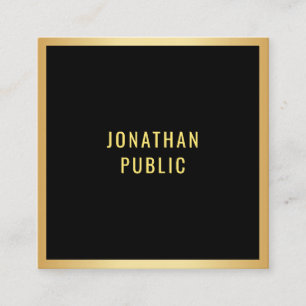 Carte De Visite Carré Moderne minimaliste Élégant Modèle Noir Et Or