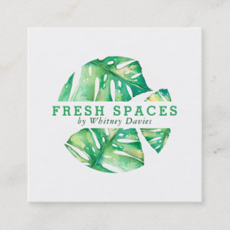 Carte De Visite Carré MODERNE MONSTERA LEAF LOGO élégant vert santé