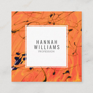 Carte De Visite Carré Moderne Orange QR Code Motif de peinture en terre