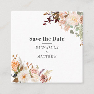 Carte De Visite Carré Moderne QR Code Floral Enregistrer la date Annonce