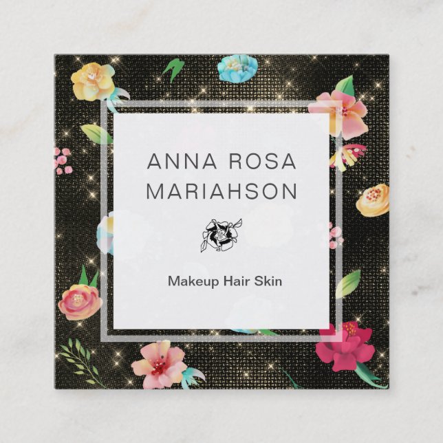 Carte De Visite Carré *~* Moderne Rose Floral Motif Parties scintillant  (Devant)