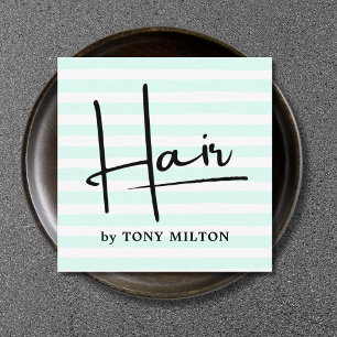 Carte De Visite Carré Moderne Simple Bleu Blancs Gras Coiffure