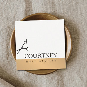 Carte De Visite Carré Moderne Simple Élégant Blanc Faux Gold Hair Stylis