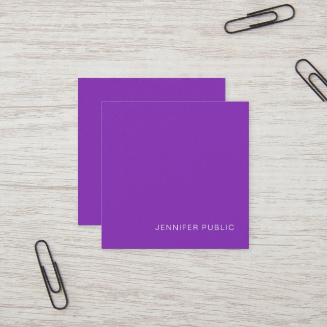 Carte De Visite Carré Moderne tendance élégant Violet Pearl Finish Luxe (Devant/Arrière en situation)