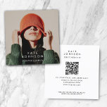 Carte De Visite Carré Moderne Tendance photo intégrale QR Code Médias so<br><div class="desc">Une belle conception incorporant 1 de vos propres photos et votre QR Code. Ce carte de visite élégant est idéal pour tous les types de photographes. Une façon simple et professionnelle de promouvoir votre entreprise. Un carte de visite photographique parfait. Personnalisez vos détails pour créer votre propre carte de visite...</div>
