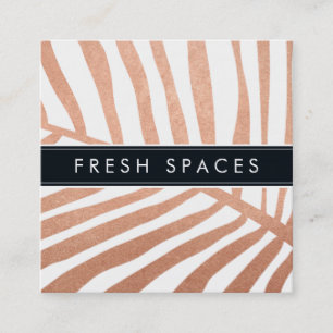 Carte De Visite Carré MODERNE TROPICAL PALM LEAF logo tendance or rose