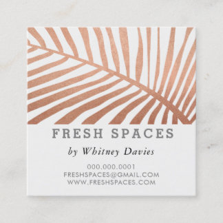 Carte De Visite Carré MODERNE TROPICAL PALM LEAF logo tendance or rose