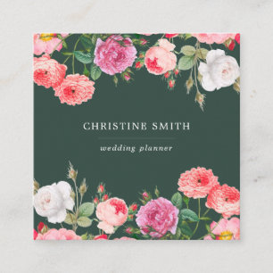 Carte De Visite Carré Moderne Vintage Simple Fleur Rose Pâle Entreprise