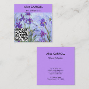 Carte De Visite Carré Monet - Lilac Irises / Iris Mauves - Code QR