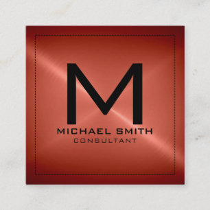 Carte De Visite Carré Monogram Élégant Moderne Bronze Rouge Métal Inoxyd