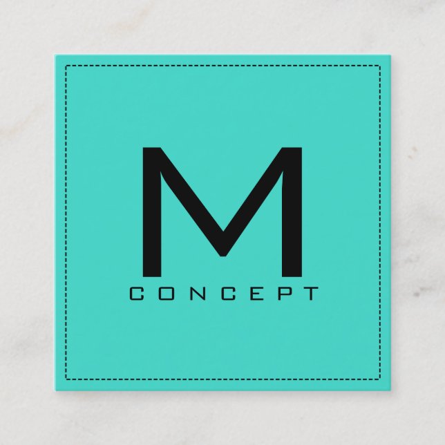 Carte De Visite Carré Monogram Professional Élégant Moderne Turquoise (Devant)