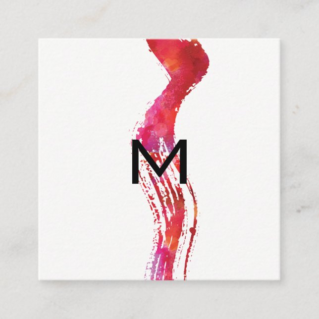 Carte De Visite Carré Monogramme Aquarelle (Devant)