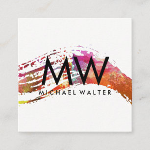Carte De Visite Carré Monogramme avec aquarelle moderne brossé