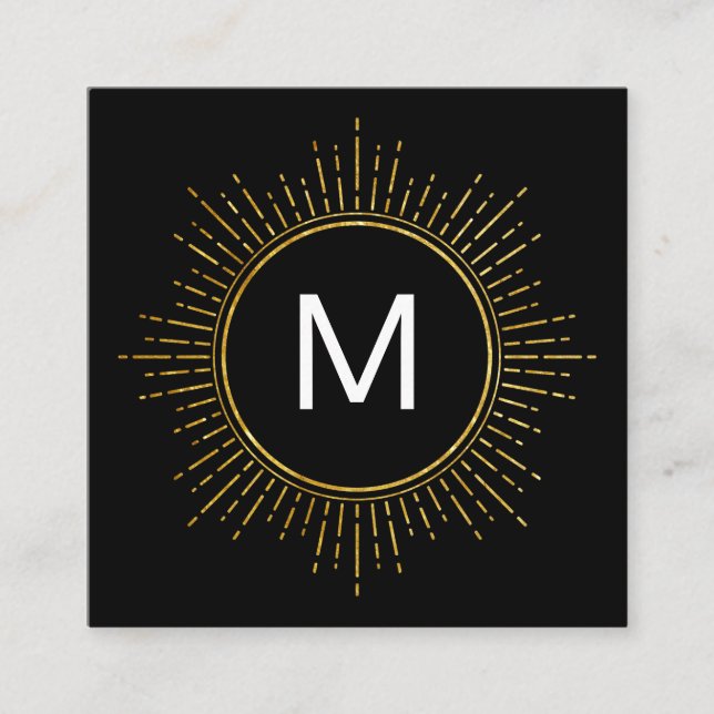 Carte De Visite Carré Monogramme avec éléments Faux Gold Illuminés (Devant)
