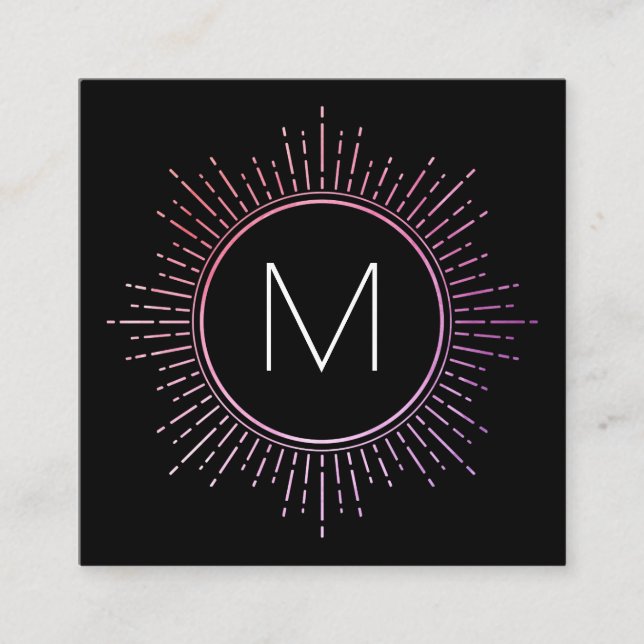 Carte De Visite Carré Monogramme avec éléments Faux Gold Illuminés (Devant)