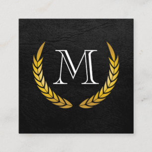 Carte De Visite Carré Monogramme avec Eléments Luxe Faux Cuir