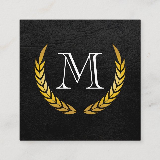 Carte De Visite Carré Monogramme avec Eléments Luxe Faux Cuir (Devant)