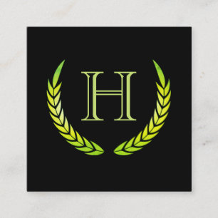 Carte De Visite Carré Monogramme avec éléments (vert)