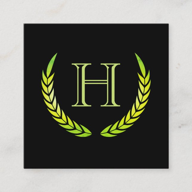Carte De Visite Carré Monogramme avec éléments (vert) (Devant)