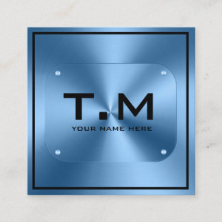 Carte De Visite Carré Monogramme bleu minimaliste moderne