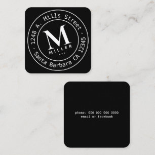Carte De Visite Carré Monogramme Cercle Blanc Noir