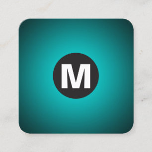 Carte De Visite Carré Monogramme circulaire - Dégradé - Cyan à noir