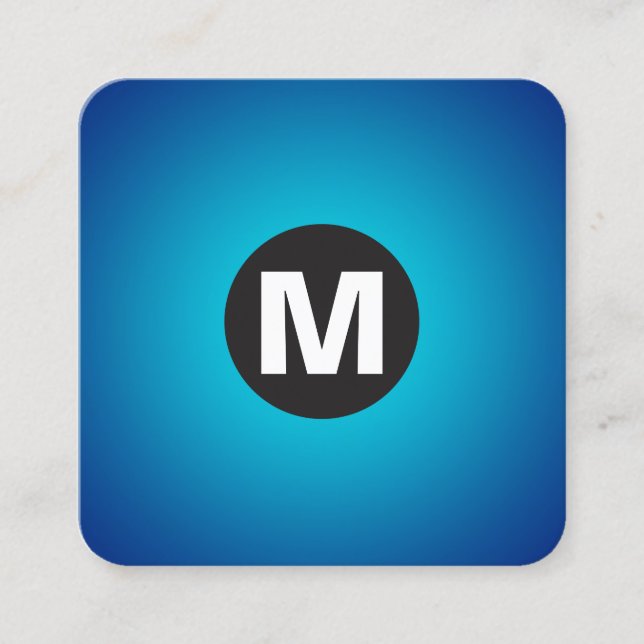 Carte De Visite Carré Monogramme circulaire - Dégradé - Cyan sur Dp Navy (Devant)