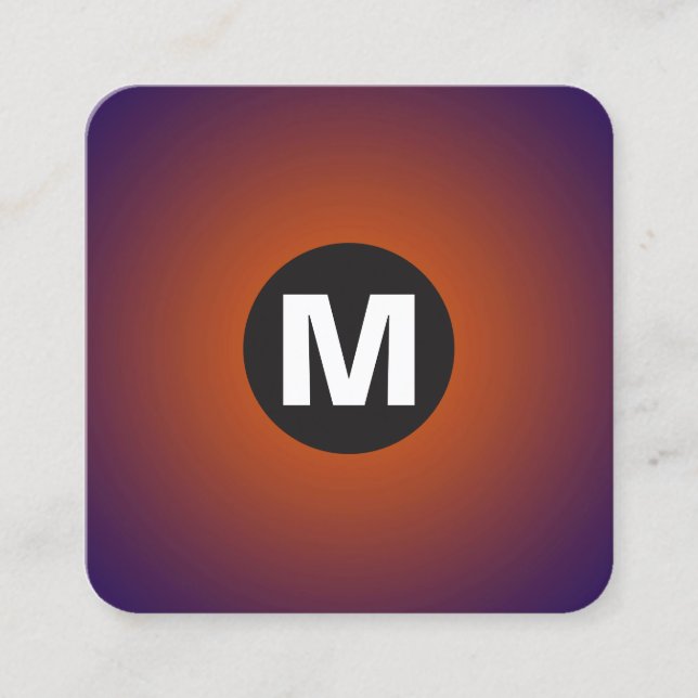 Carte De Visite Carré Monogramme circulaire - Dégradé - Orange, Dp Navy (Devant)