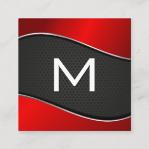 Carte De Visite Carré Monogramme classique Mesh Arrière - plan rouge d
