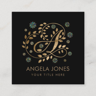 Carte De Visite Carré Monogramme de luxe Golden Calligraphy avec lettre