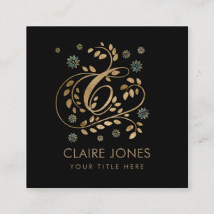 Carte De Visite Carré Monogramme de luxe Golden Calligraphy avec lettre